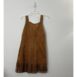 NWT CIDER Womens Dress M Beaded Fringe Faux Suede Brown Bohemian Western